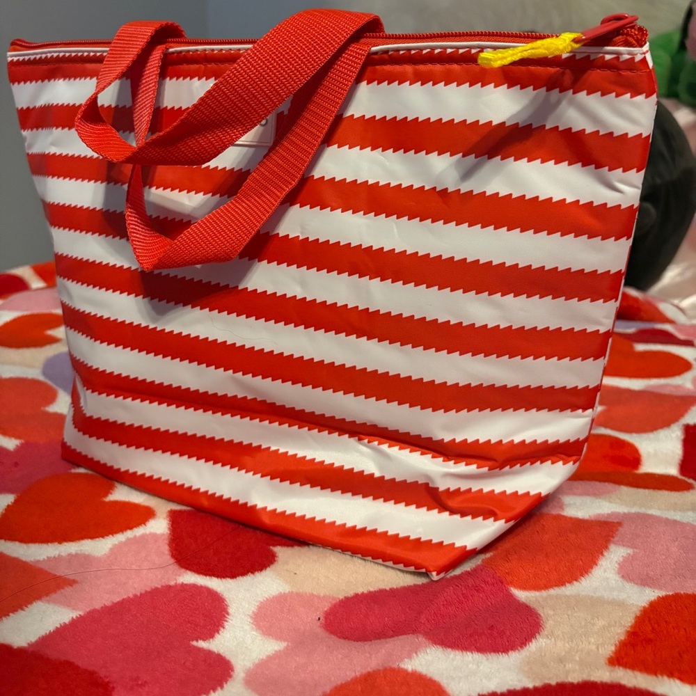 Red and White Striped Tote Bag